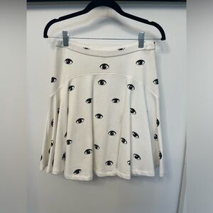 NWOT Kenzo White Eye Print A-Line Cotton Skater Skirt SZ S